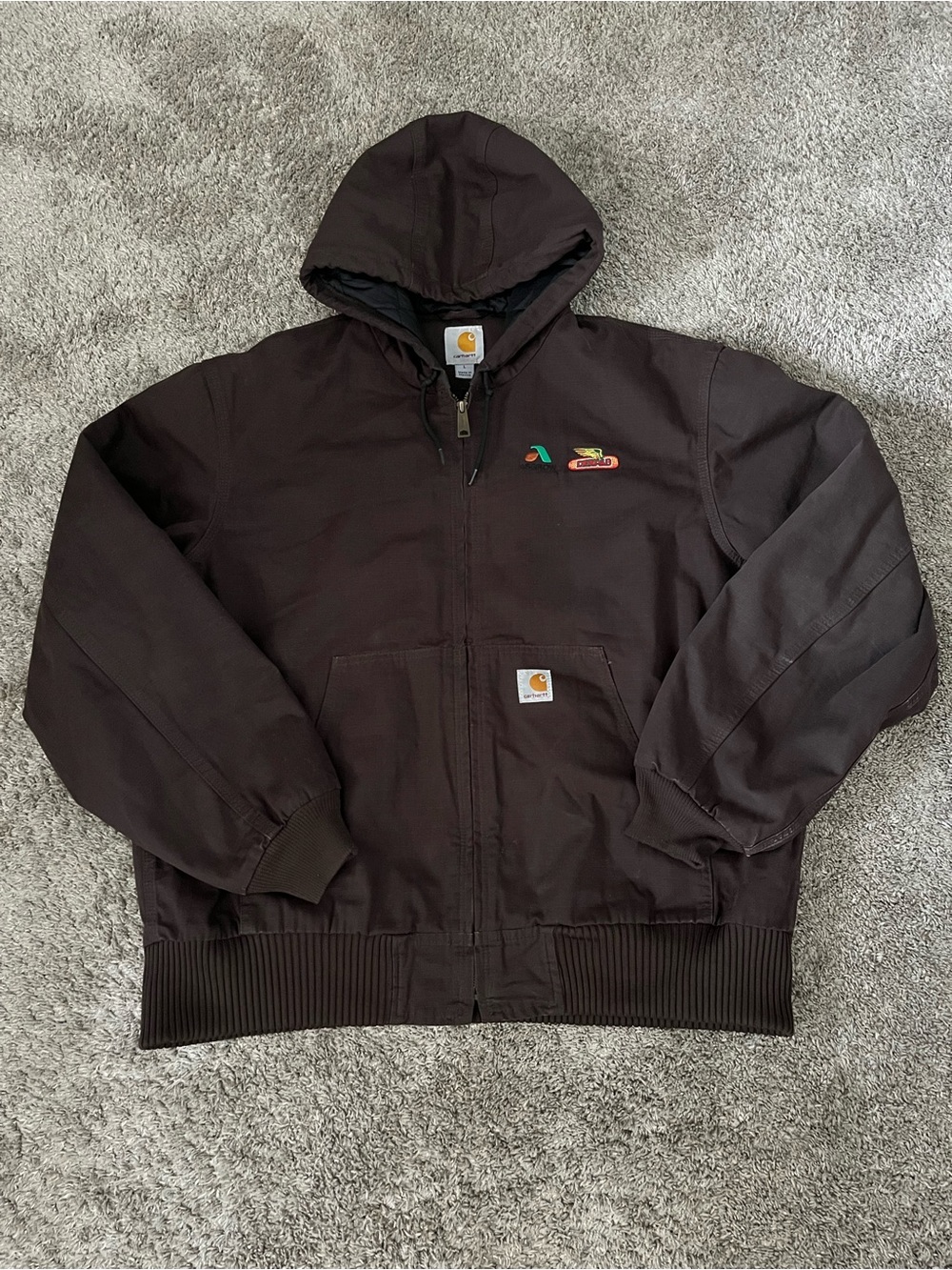 Vintage Carhartt x Dekalb Brown Canvas Hooded Work Jacket Men Size Large
